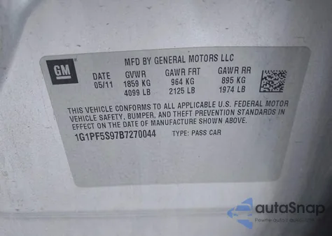 2011 Chevrolet Cruze 1Lt from USA, damaged, VIN 1G1PF5S97B7270044